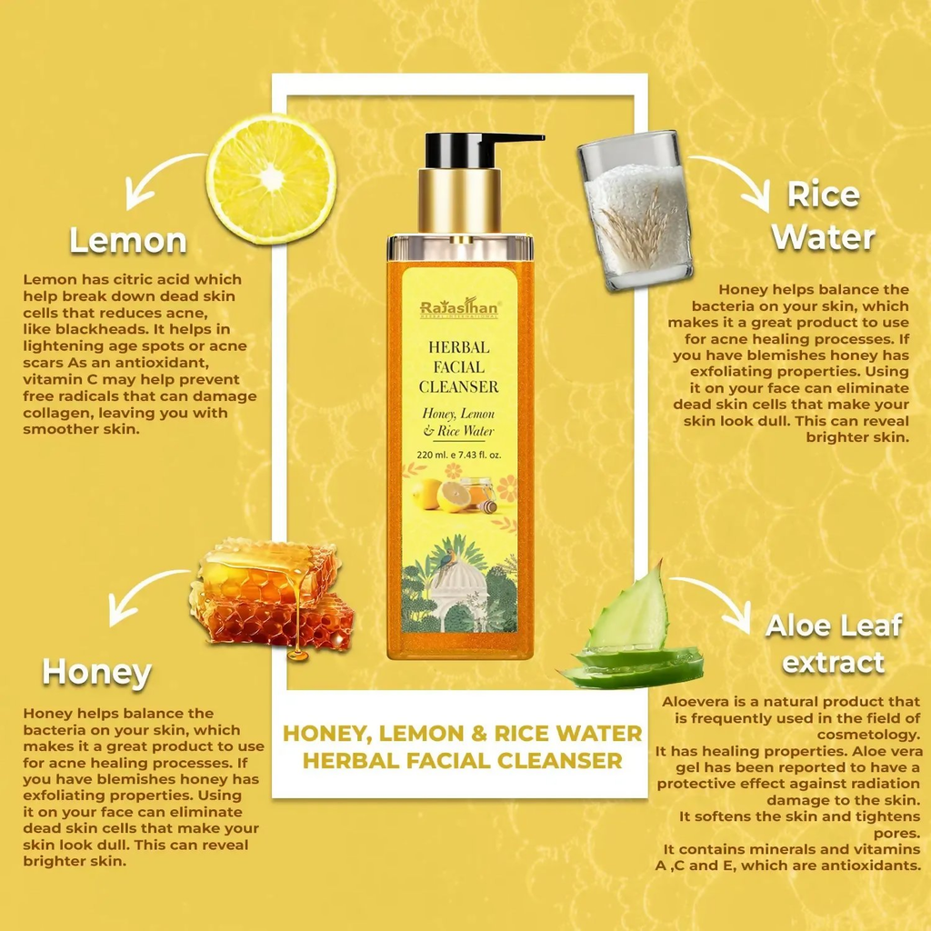 Rajasthan Herbals Herbal Facial Cleanser with Honey, Lemon & Rice Water | Grocsy