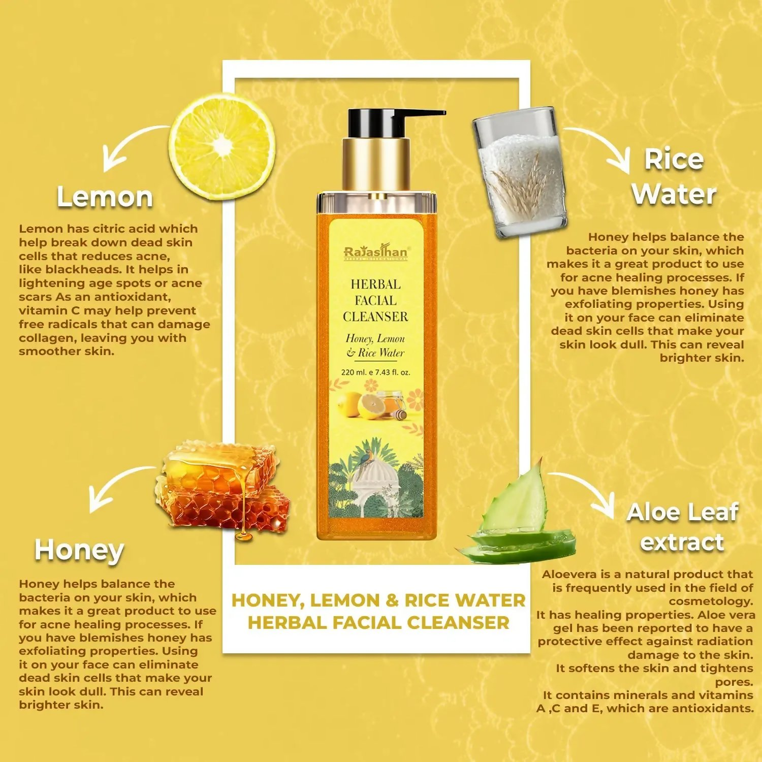 Rajasthan Herbals Herbal Facial Cleanser with Honey, Lemon & Rice Water | Grocsy