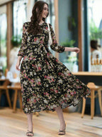Souchii Black Floral Chiffon Dress | Grocsy