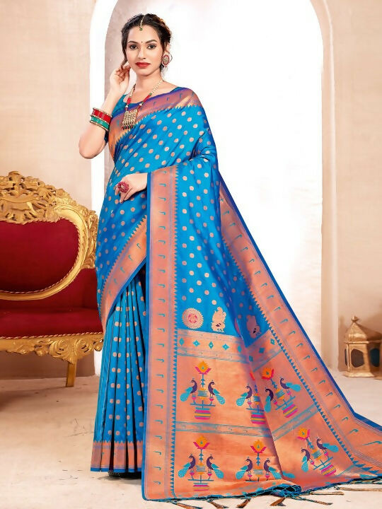Shree Shyam Fashion Paithani Silk Blue Saree | Grocsy