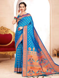 Shree Shyam Fashion Paithani Silk Blue Saree | Grocsy