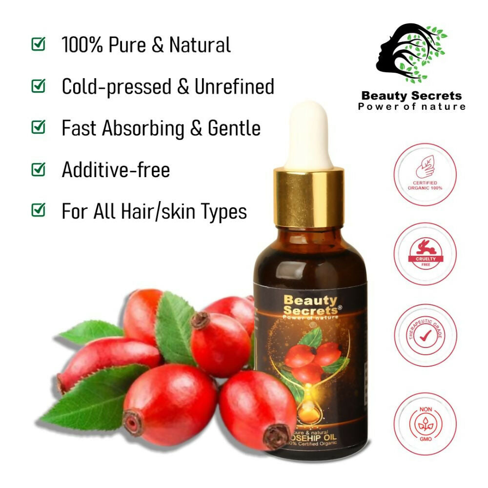 Beauty Secrets Certified Organic Rosehip Oil for Face and Body | Grocsy