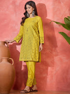 Joban Fashion Embroidery Mustard Pure Cotton Cord Set | Grocsy