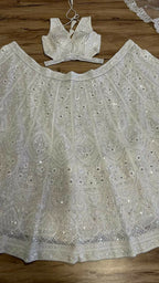 Jyoti Fashion Women's Off White Georgette Codding Thread with Sequins Embroidered Designer Lehenga Choli Set | Grocsy