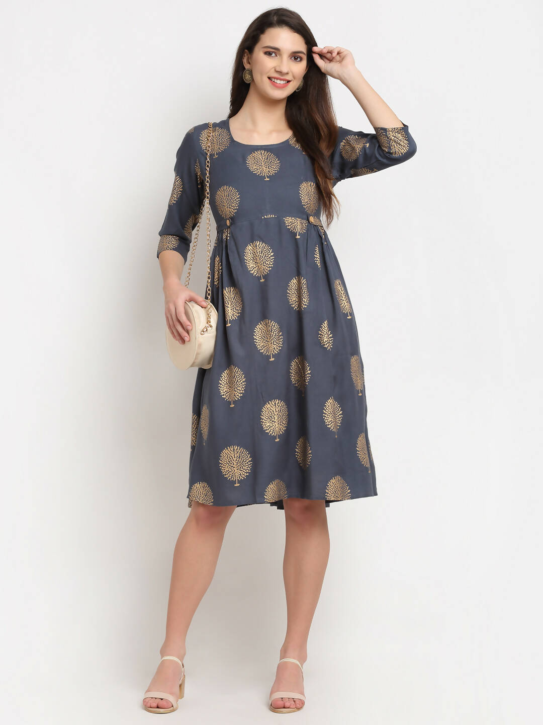 Rudra Bazaar Gold Boota Printed Grey Kurti | Grocsy