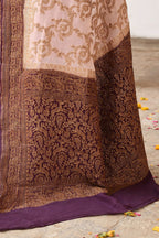 Joban Fashion Ivory Crepe Chiffon Pure Handloom Banarasi Silk Saree | Grocsy