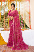 Pink Georgette Foil Printed Saree with Unstitched Blouse piece - Avika | Grocsy