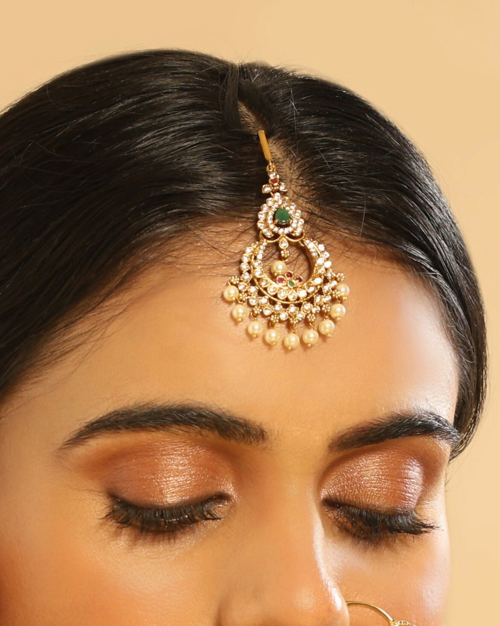 Nuyug 18K Gold Plated Ethereal Pearl Drops Maang Tikka | Grocsy