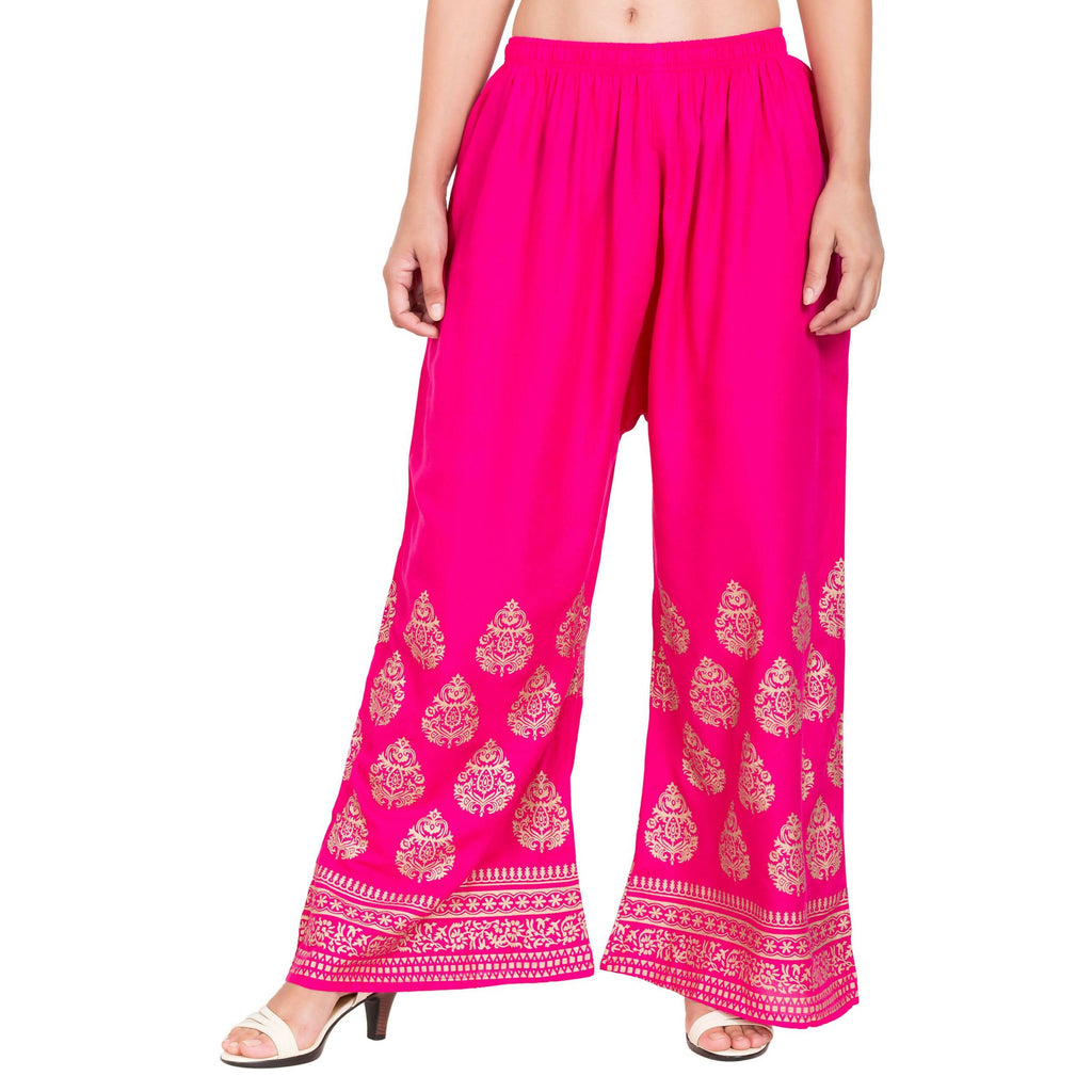 PAVONINE Rani Color Golden Printed Rayon Fabric Sharara For Women & Girls | Grocsy