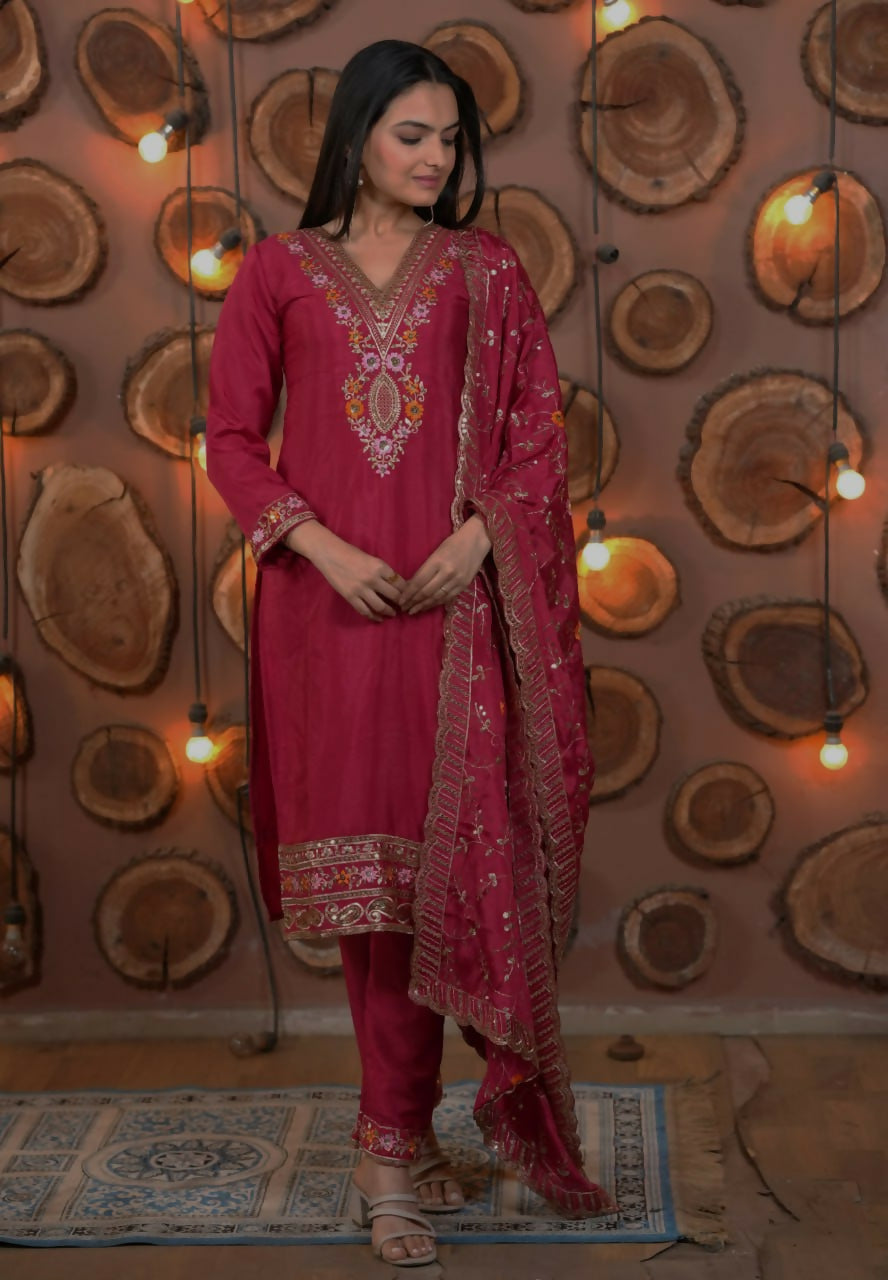 Teeya Creation Rani Color Chinon Silk Functional Wear Trending Kurti | Grocsy