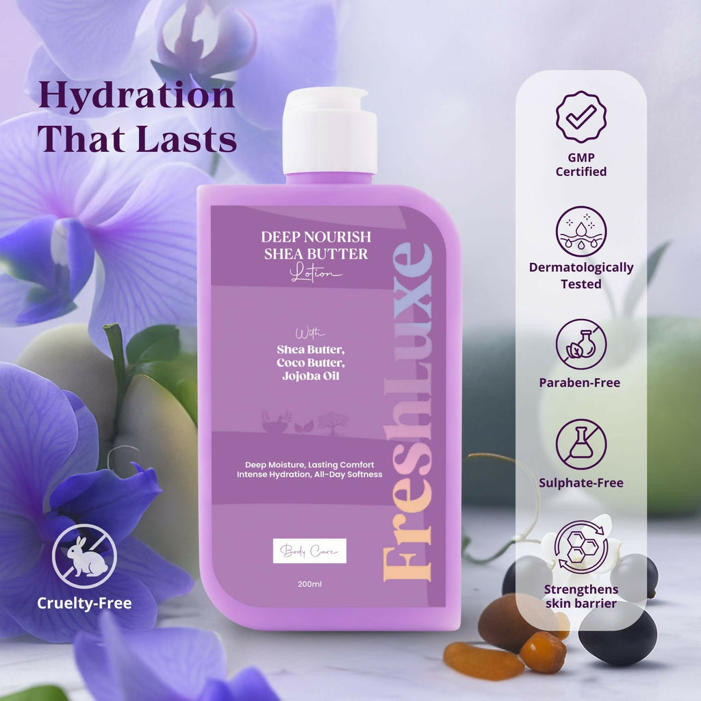 FreshLuxe Shea Butter Lotion with Coco Butter & Jojoba Oil For Deep Moisturization | Grocsy