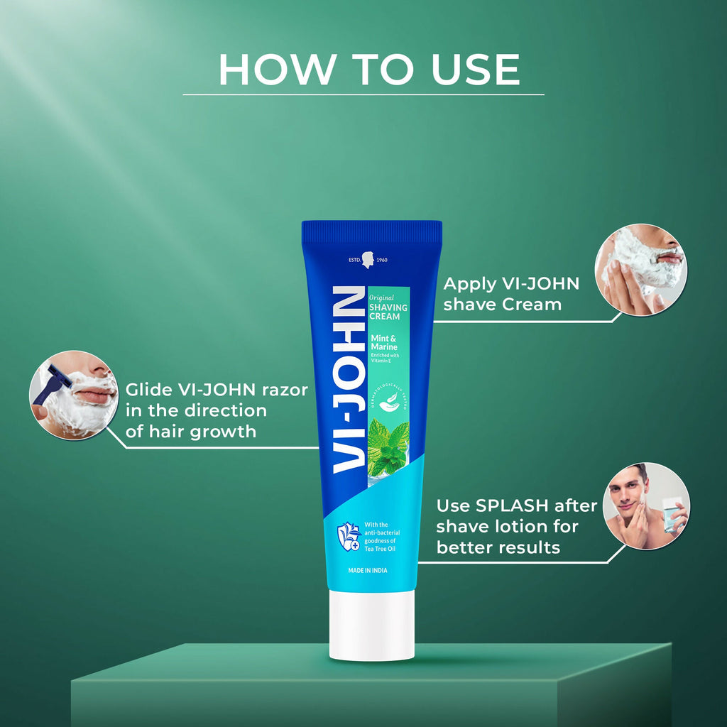 VI-JOHN Dermatologically Tested Vitamin-E enriched Anti Bacterial Mint & Marine Shaving Cream | Grocsy