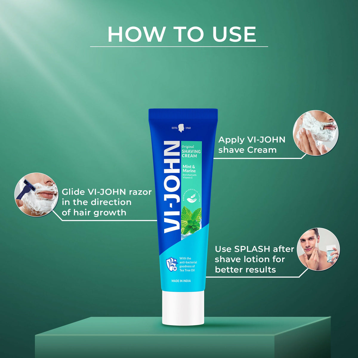 VI-JOHN Dermatologically Tested Vitamin-E enriched Anti Bacterial Mint & Marine Shaving Cream | Grocsy
