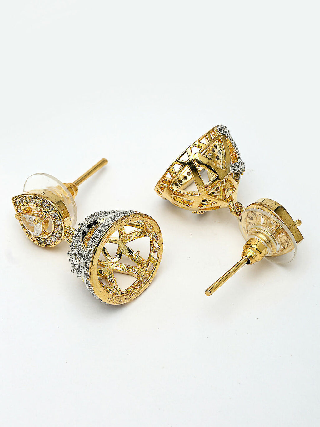NVR Wome's Gold-Polished AD- Studded Jhumki Earrings | Grocsy