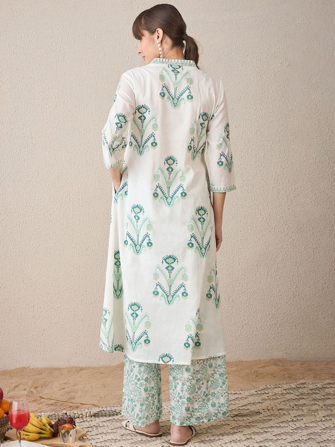 Indo Era Women Floral Printed Regular Sequinned Pure Cotton Kurta with Palazzos | Grocsy