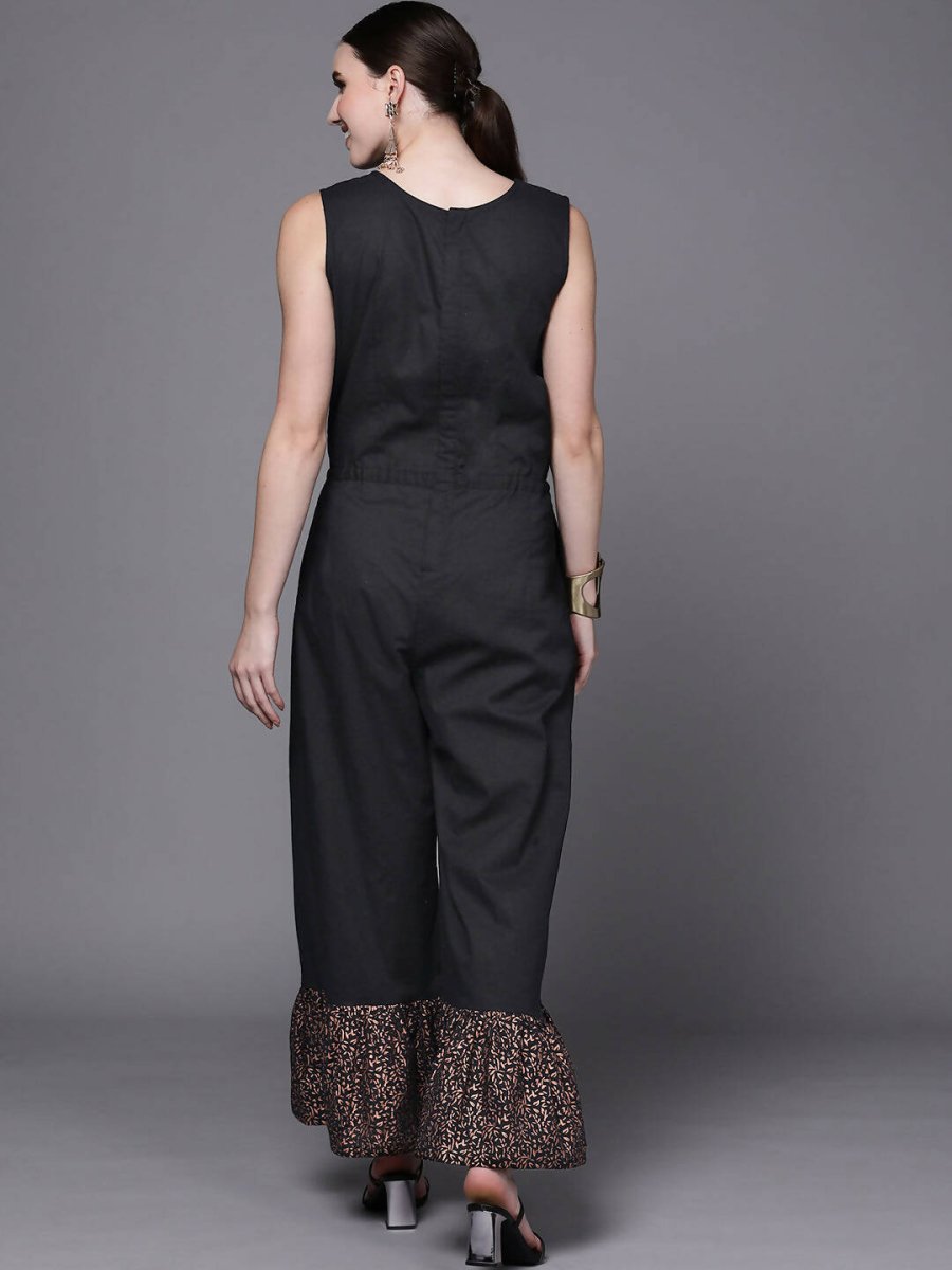 Ahalyaa Women Black Printed Basic Jumpsuit | Grocsy