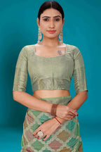 Sea Green Soft Organza Woven Design Saree with Unstitched Blouse Piece - Zaara | Grocsy