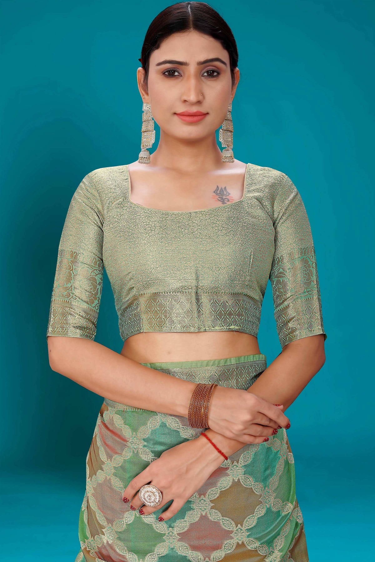 Sea Green Soft Organza Woven Design Saree with Unstitched Blouse Piece - Zaara | Grocsy