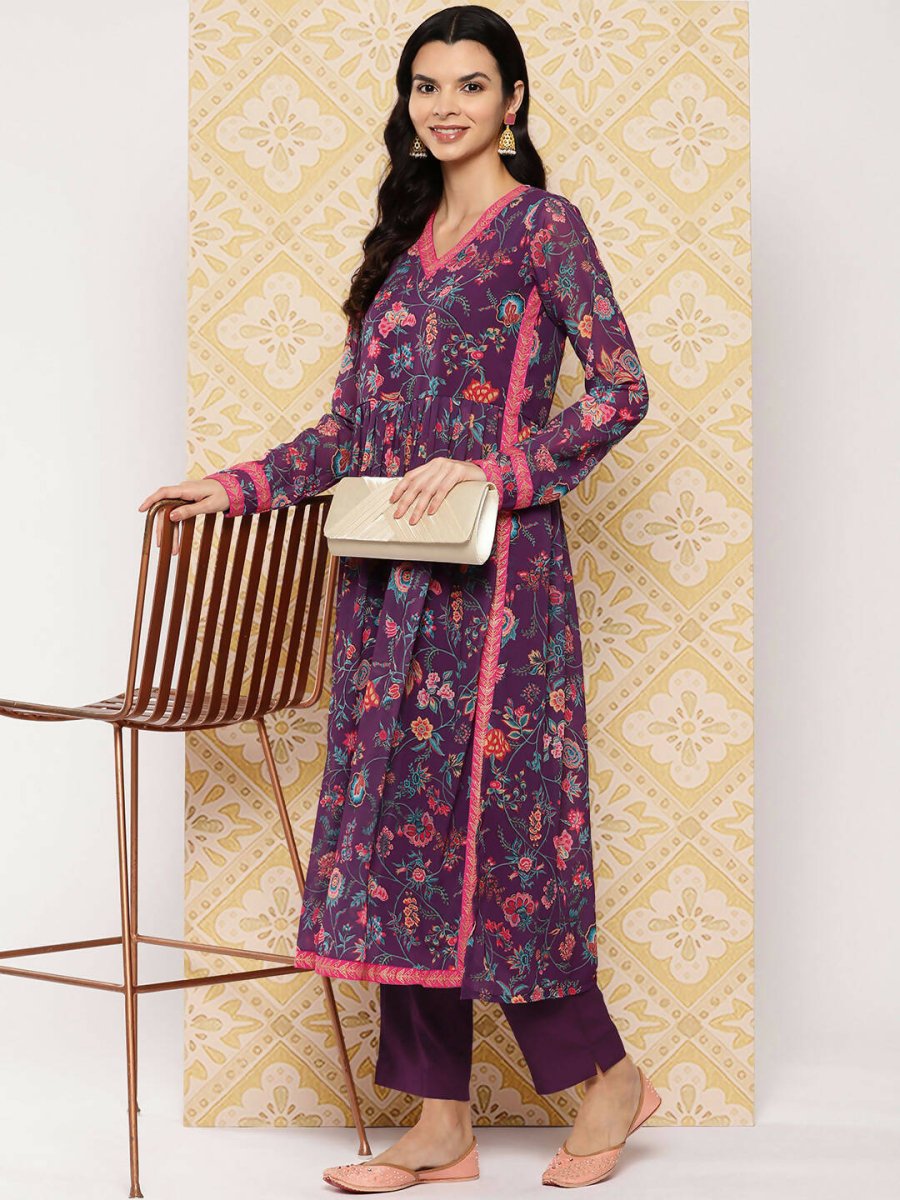 Ahalyaa Women's Traditional wear Kurta Set - Purple | Grocsy