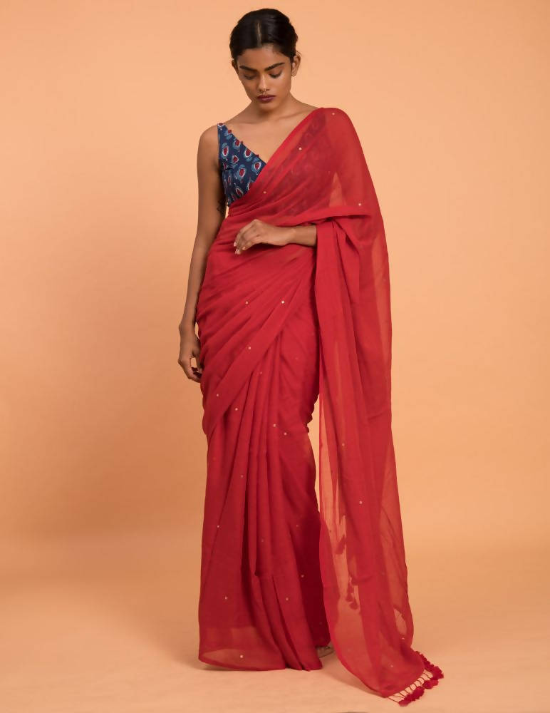 Suta Red Embellished Sequinned Pure Cotton Saree | Grocsy