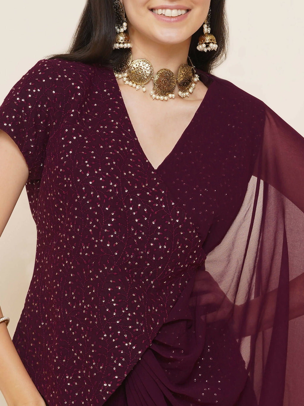 Women Republic Bronze Georgette Jacket With Skirt | Grocsy