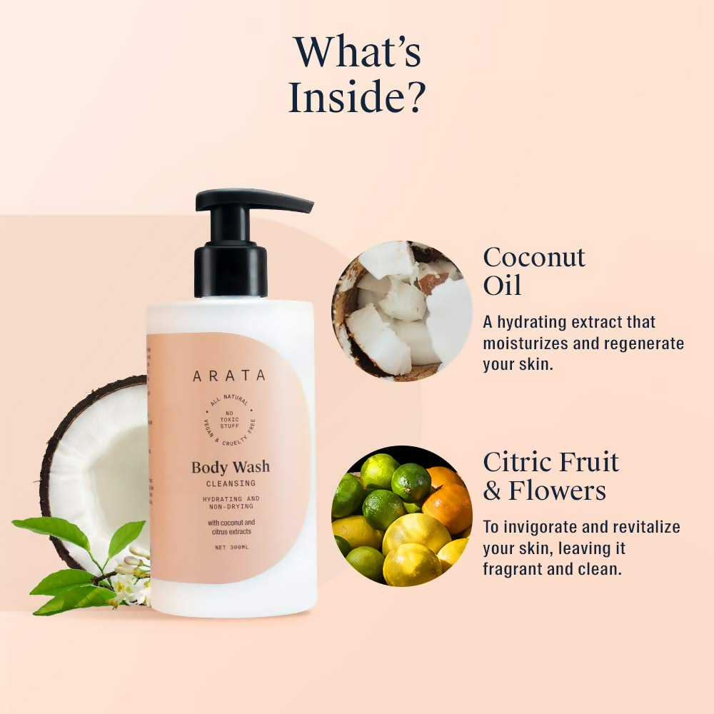 Arata Natural Hydrating & Non-Drying Body Wash With Coconut & Citrus Extracts | Grocsy