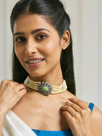 Nuyug Pearl Beaded Jade Stone Choker Necklace | Grocsy