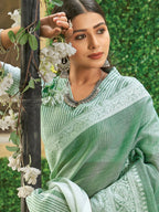 Shree Shyam Fashion Rama Green Linen Saree | Grocsy