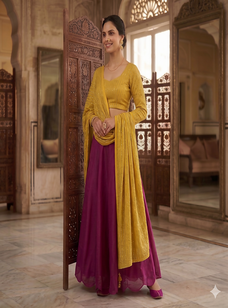 Teeya Creation Women's New Wine Designer Lehenga Choli Set with Sequin Embroidery Work | Grocsy