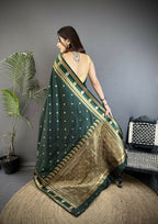 Joban Fashion Dark Green Banarasi Soft Silk Woven Saree | Grocsy