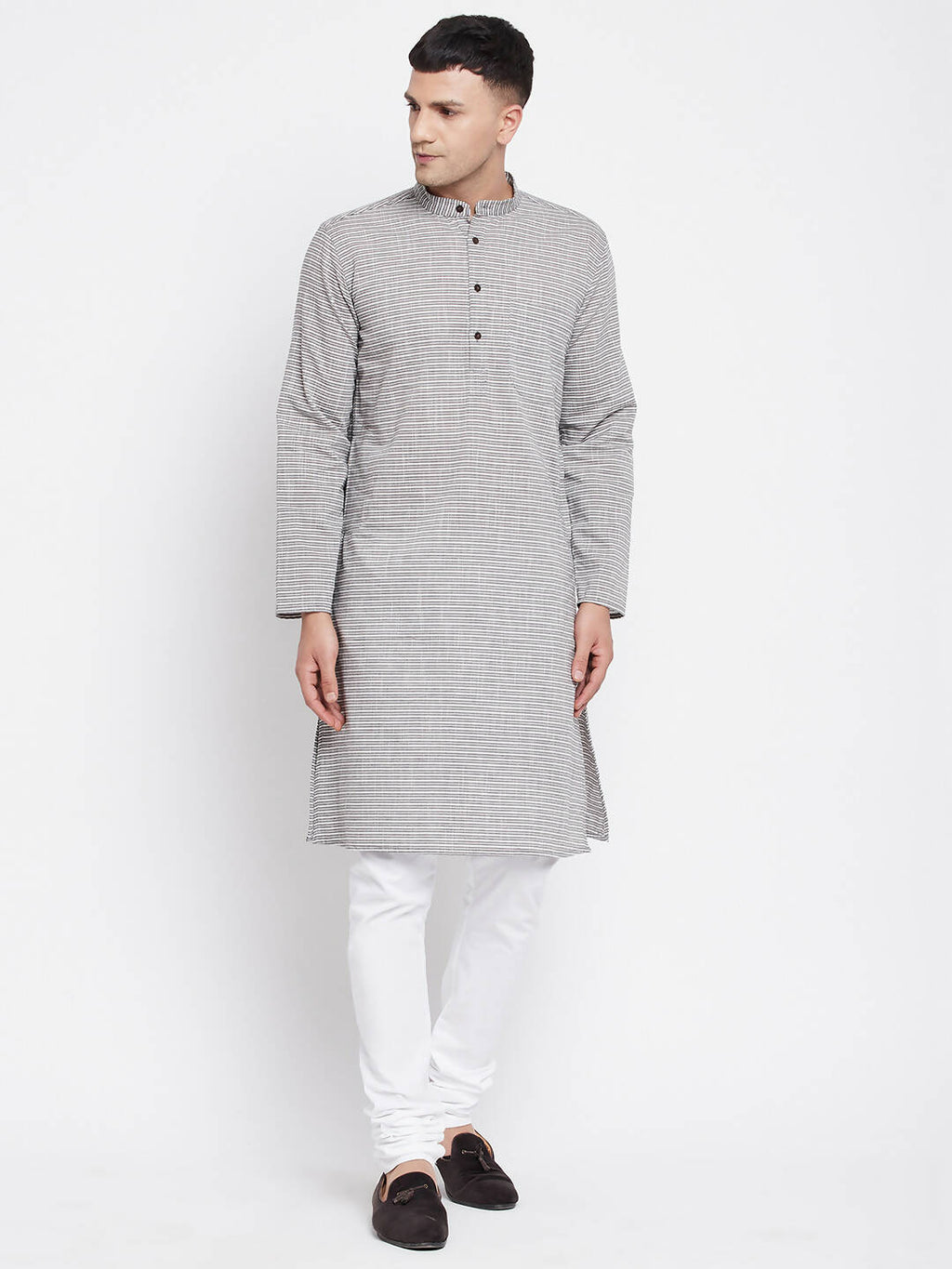 Even Apparels White Pure Cotton Men's Long Kurta With Band Collar | Grocsy