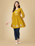 Jyoti Fashion Women's Mustard Viscose Rayon Embroidered Casual Top | Grocsy