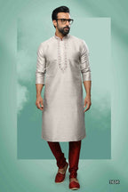 Raivat Ethnic Art Silk Mirror Embroidery Work Kurta Pajama In Grey Colour | Grocsy
