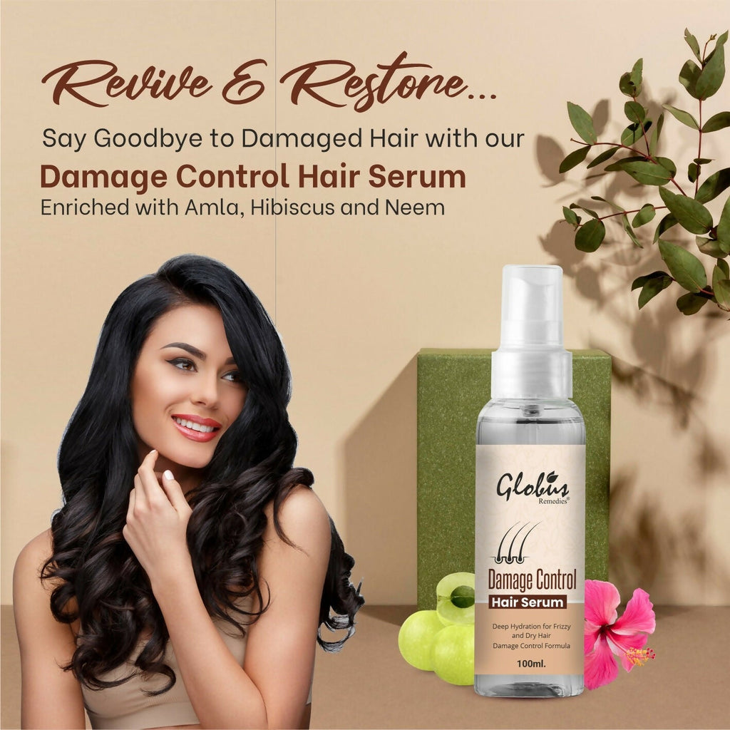 Globus Remedies Damage Control Hair Serum, For Frizzy Hair, Smoothens Rough Ends, Adds Instant Shine,100ml | Grocsy