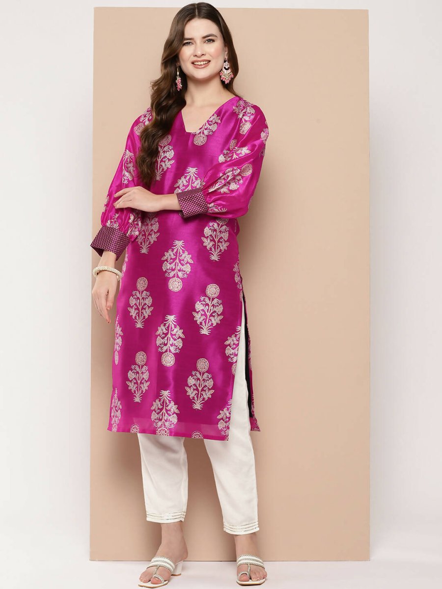 Ahalyaa Women's Traditional wear Kurta - Pink | Grocsy