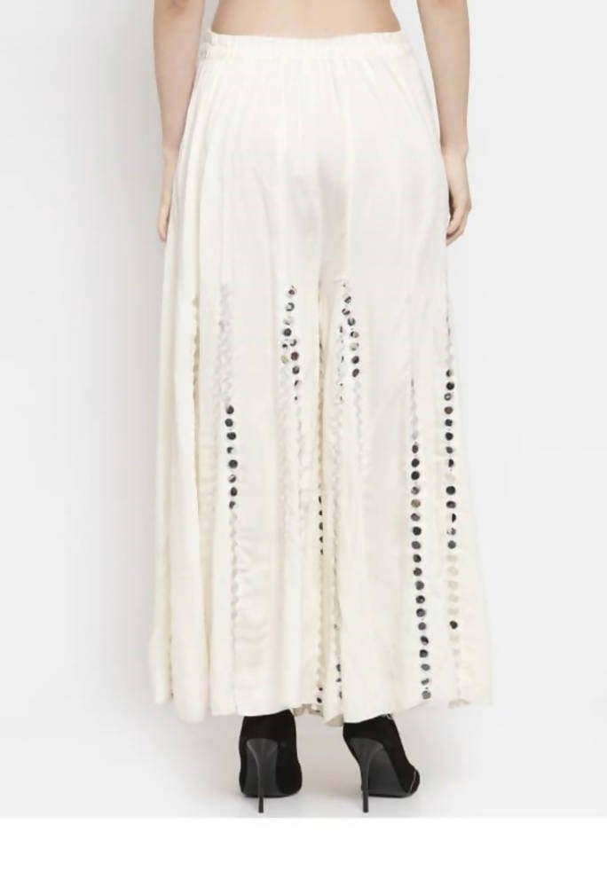 Mominos Fashion Moeza Reyon Cotton White Color Mirror Work Palazzo | Grocsy