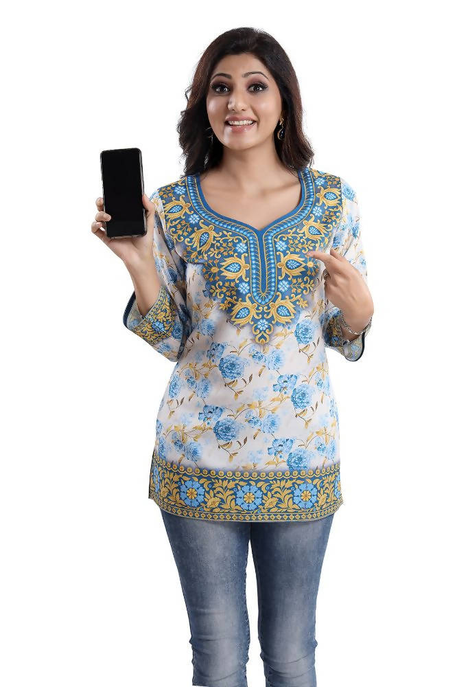 Snehal Creations Best Stylish Faux Crepe Printed Short Kurti Tunic | Grocsy