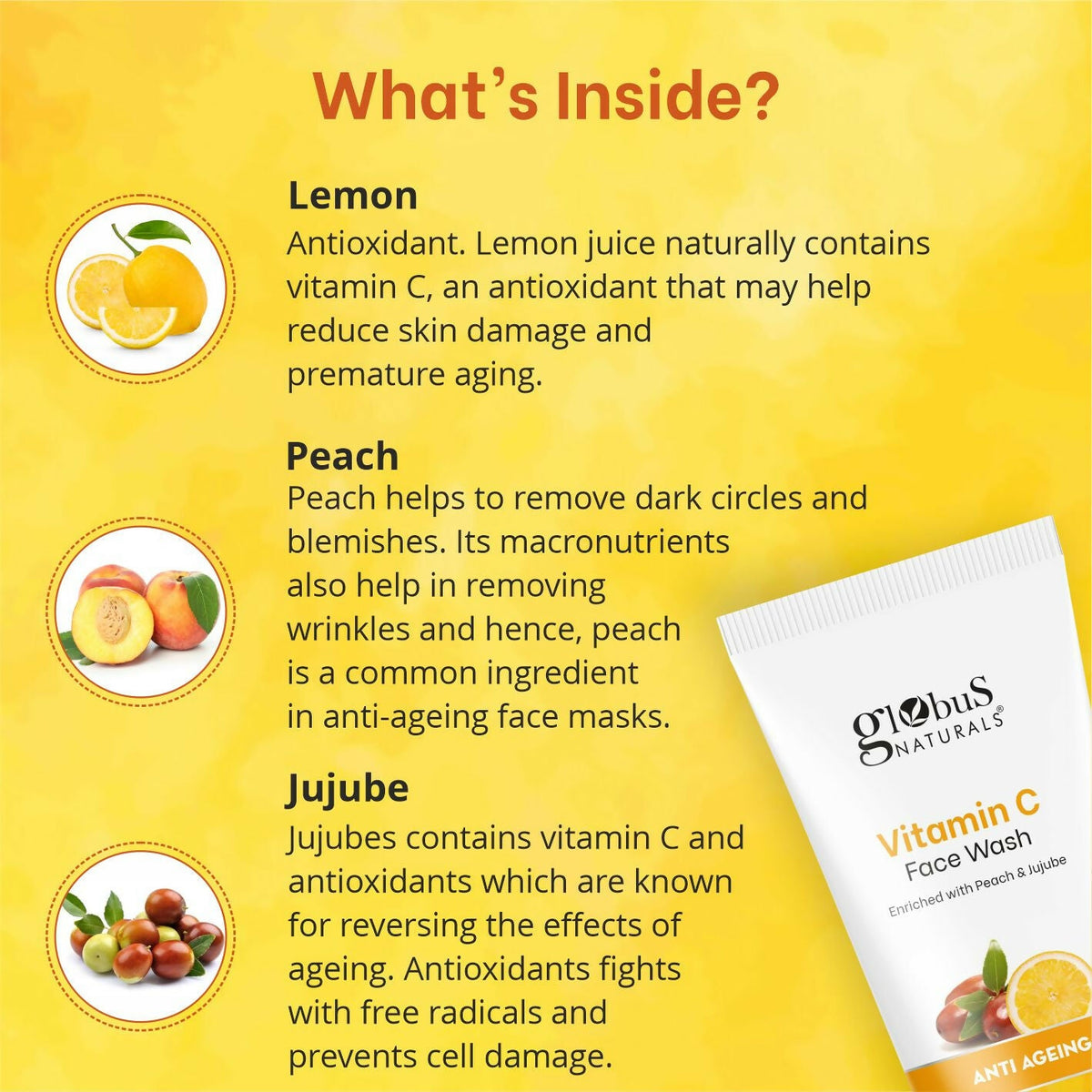 Globus Naturals Anti Ageing Globus Naturals Anti-Ageing Skin Brightening Vitamin C Face Wash | Grocsy