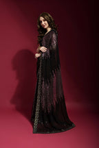 Vegaa Fashion Black Georgette Embroidered Party Wear Saree | Grocsy