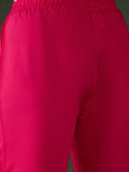 Sangria Pink Floral Embroidered Thread Work Pure Cotton Kurta & Trousers & Dupatta | Grocsy