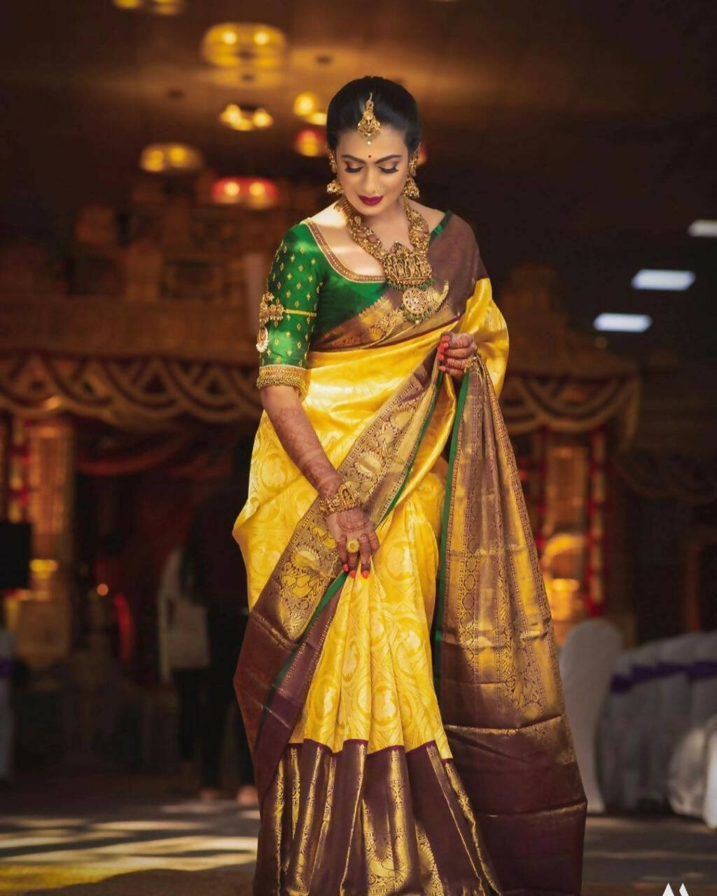 DEIANA'S Beautiful Designer Golden zari Soft Lichi Silk Saree - Yellow | Grocsy