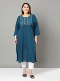 Sztori Plus Size Floral Yoke Design Thread Work Straight Kurta | Grocsy