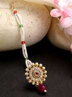 NVR Women's Gold-Polished CZ Stone-Studded Borla Maang Tikka | Grocsy