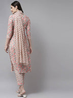 Yufta Pink Ethnic Motifs Printed Regular Pure Cotton Kurta with Trouser & Dupatta | Grocsy