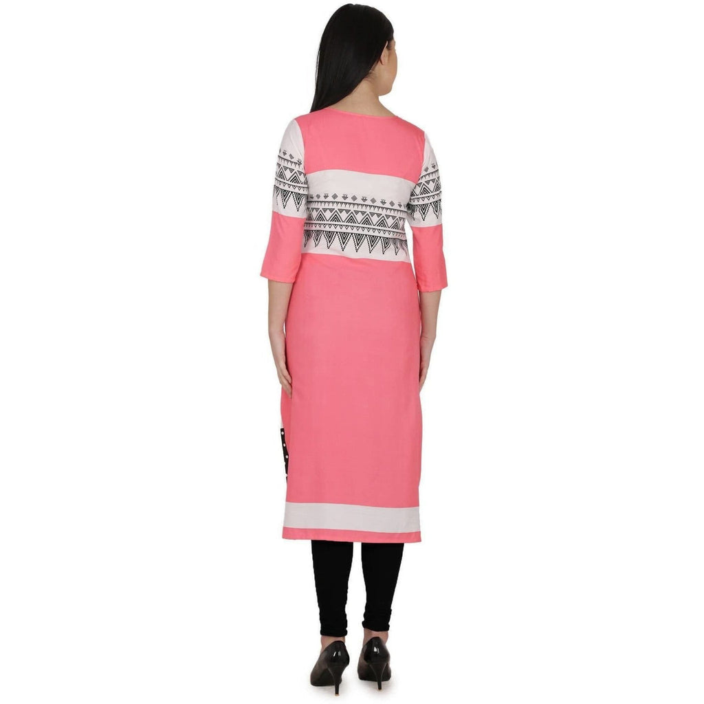 Kanoor Women's pink A Line Round Neck kurti | Grocsy