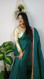 Exclusive Collection Beautiful Khadi Cotton Handloom Saree With Beautiful Zari Border - Green | Grocsy