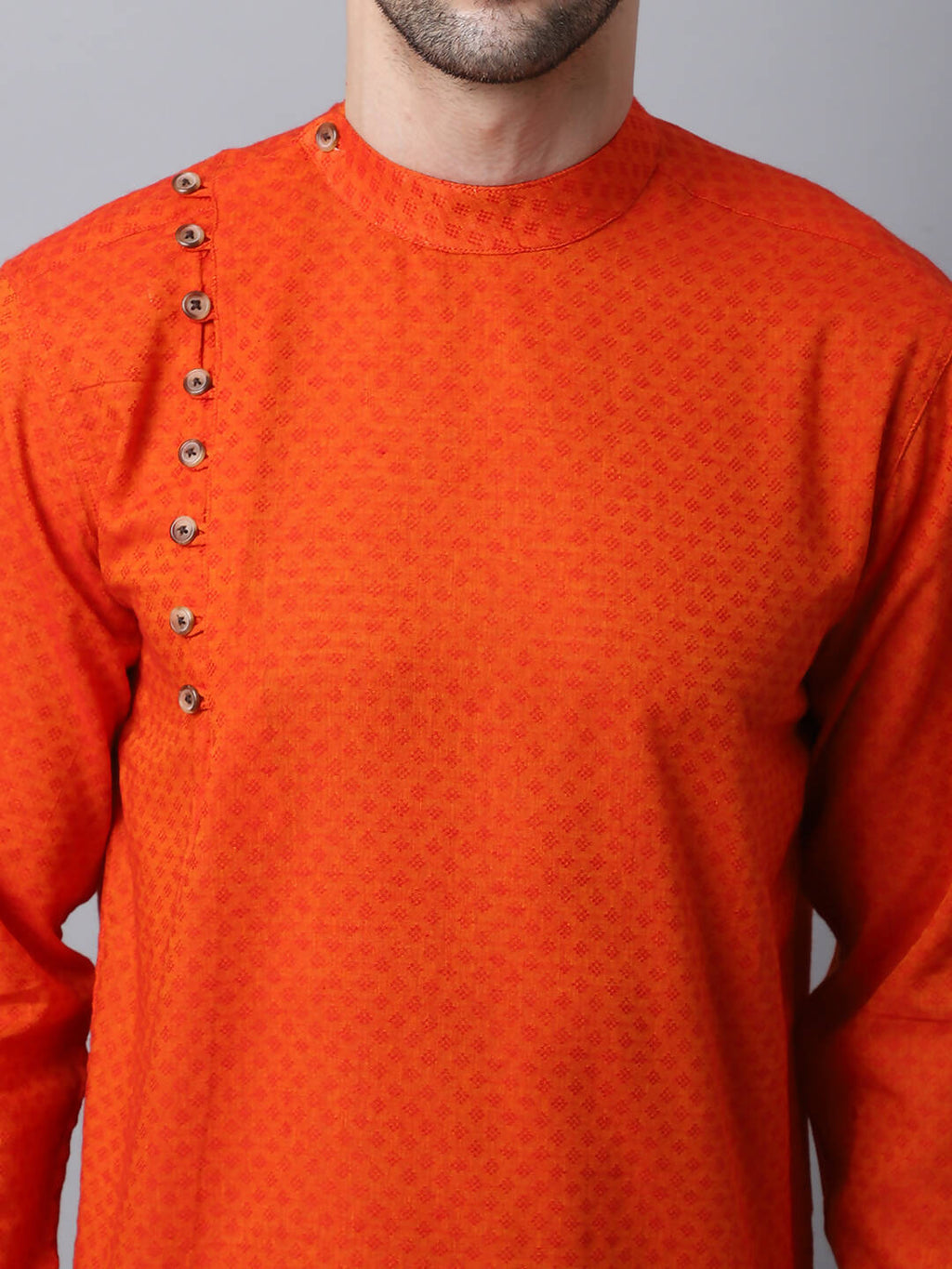 Even Apparels Orange Pure Cotton Men's Kurta With Side Placket | Grocsy