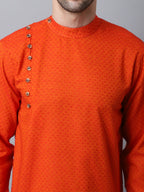 Even Apparels Orange Pure Cotton Men's Kurta With Side Placket | Grocsy
