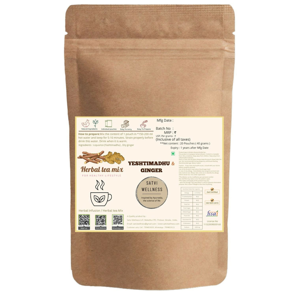 Satvi Wellness Yeshtimadhu Ginger Herbal Infusion Mix In Indvidual Packets | Herbal Tea Sachet | Grocsy