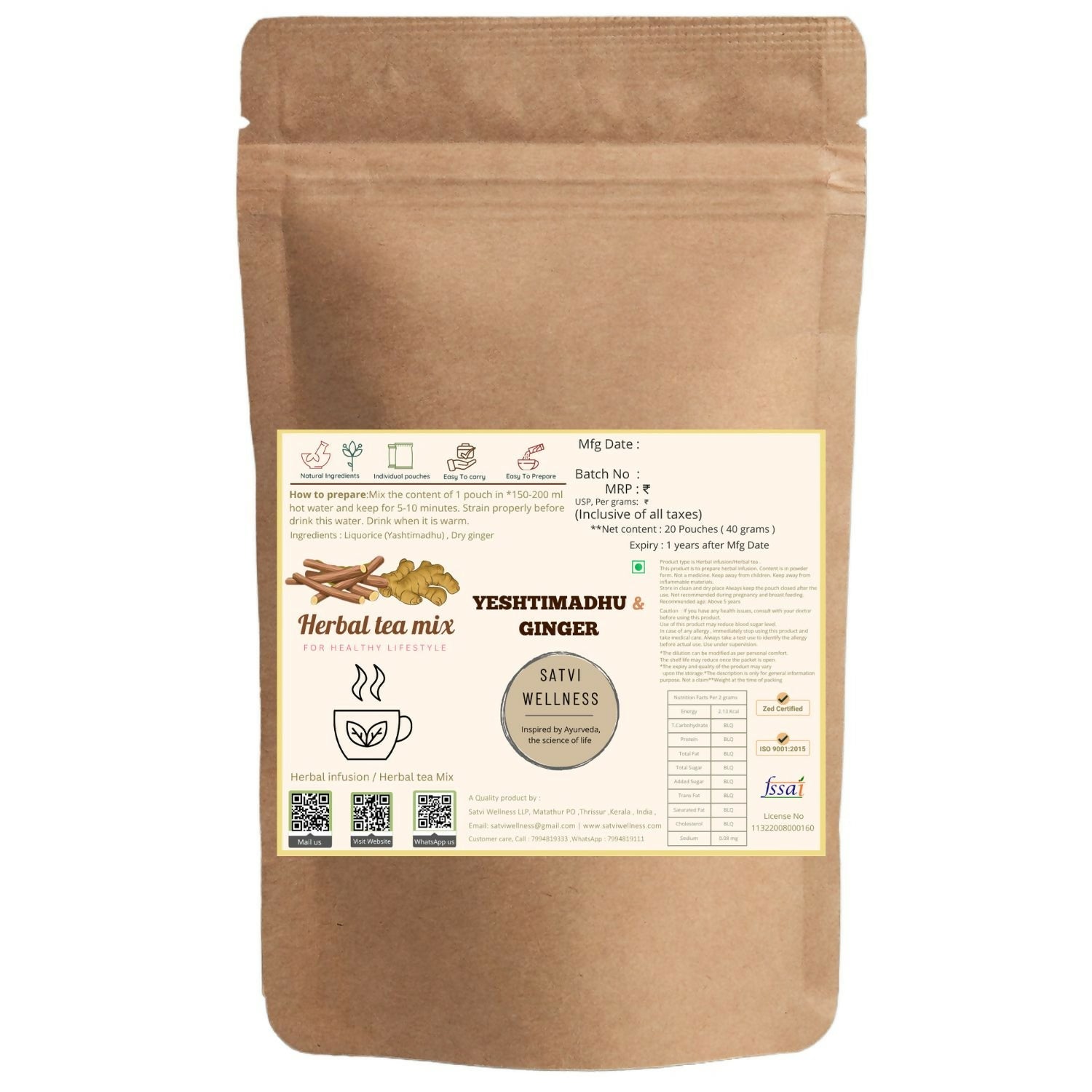 Satvi Wellness Yeshtimadhu Ginger Herbal Infusion Mix In Indvidual Packets | Herbal Tea Sachet | Grocsy